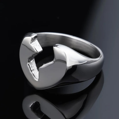 Hip-Hop Streetwear Heart Shape 304 Stainless Steel Carving Men'S Rings