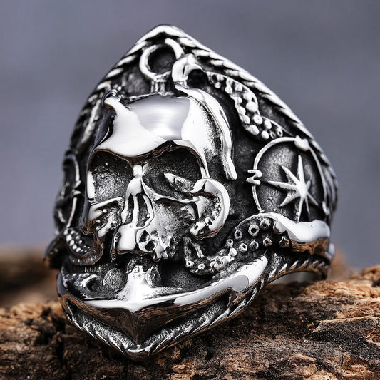 Hip-Hop Streetwear Human Geometric 304 Stainless Steel Carving Men'S Rings