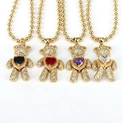 Hip-hop Streetwear Little Bear Copper Plating Inlay Zircon Gold Plated Pendant Necklace