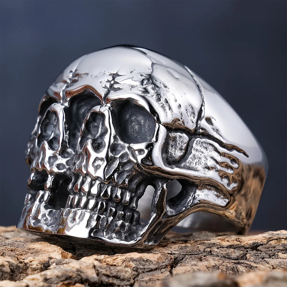 Hip-Hop Streetwear Skull 304 Stainless Steel Carving Men'S Rings