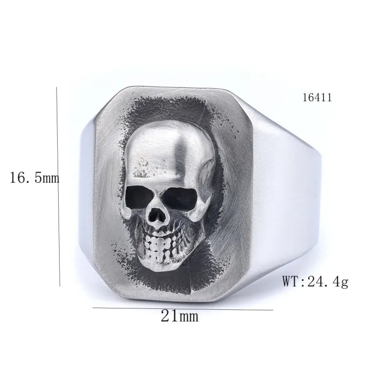 Hip-Hop Streetwear Skull 304 Stainless Steel Carving Men'S Rings