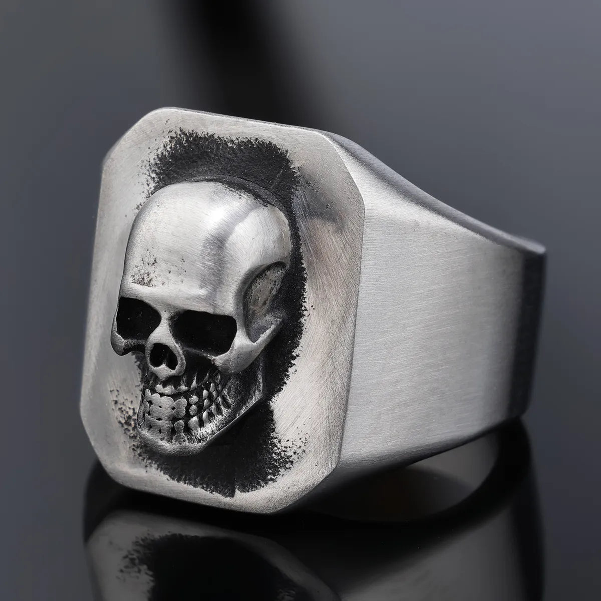 Hip-Hop Streetwear Skull 304 Stainless Steel Carving Men'S Rings