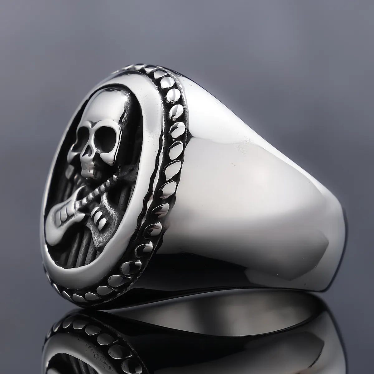 Hip-Hop Streetwear Skull 304 Stainless Steel Titanium Steel Men'S Rings