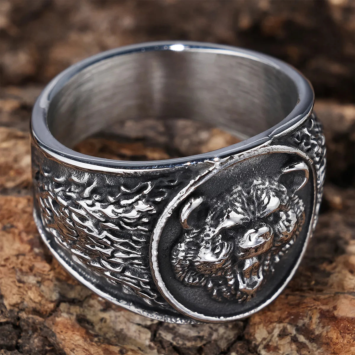 Hip-Hop Streetwear Solid Color 304 Stainless Steel Carving Men'S Rings