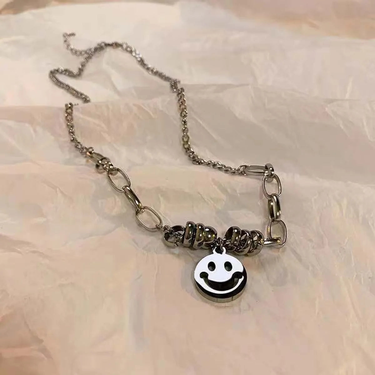 Hip Hop Style Smiley Face Pendant Stitching Chain Necklace Bracelet