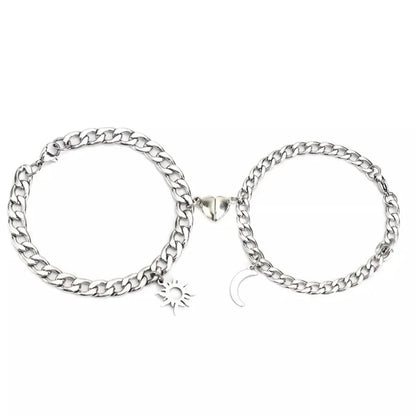 Hip-hop Sun Moon Heart Shape Metal Plating Couple Bracelets 1 Pair