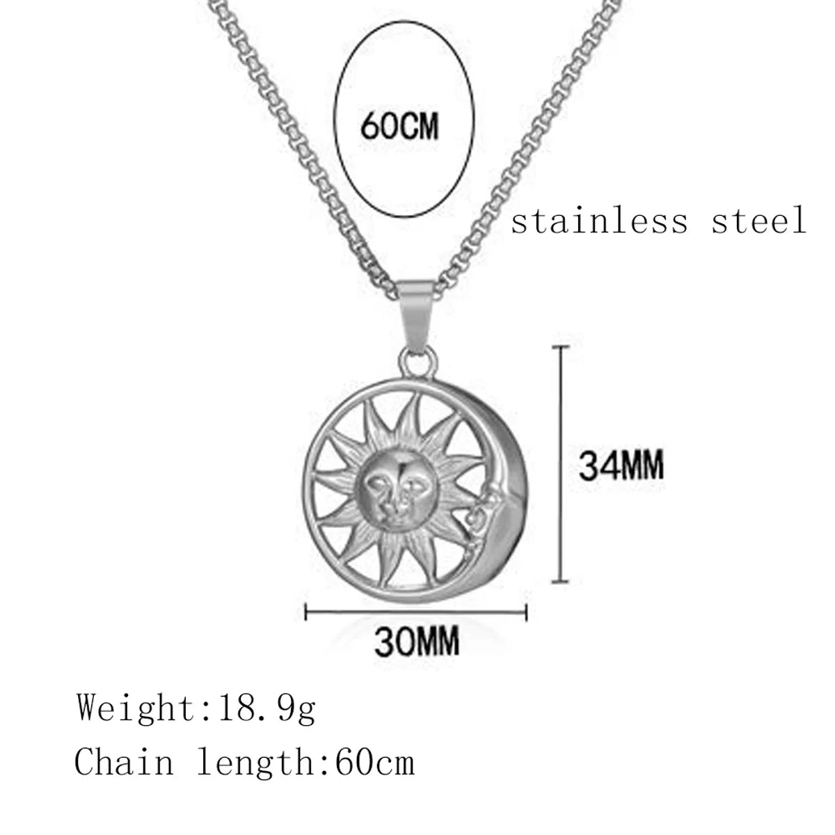 Hip-hop Sun Moon Titanium Steel Plating Hollow Out Pendant Necklace