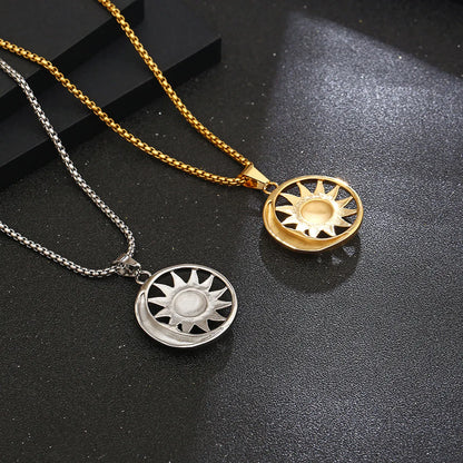 Hip-hop Sun Moon Titanium Steel Plating Hollow Out Pendant Necklace