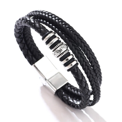 Hip-Hop Totem Symbol Pu Leather Alloy Knitting Men'S Wristband