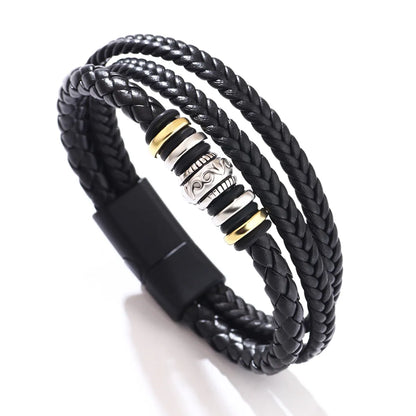 Hip-Hop Totem Symbol Pu Leather Alloy Knitting Men'S Wristband