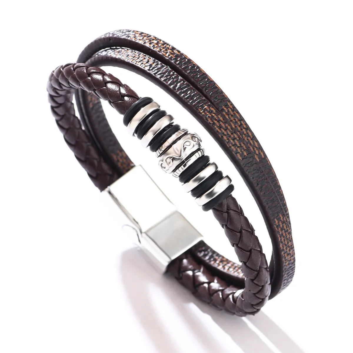 Hip-Hop Totem Symbol Pu Leather Alloy Knitting Men'S Wristband