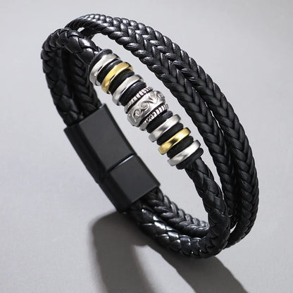 Hip-Hop Totem Symbol Pu Leather Alloy Knitting Men'S Wristband