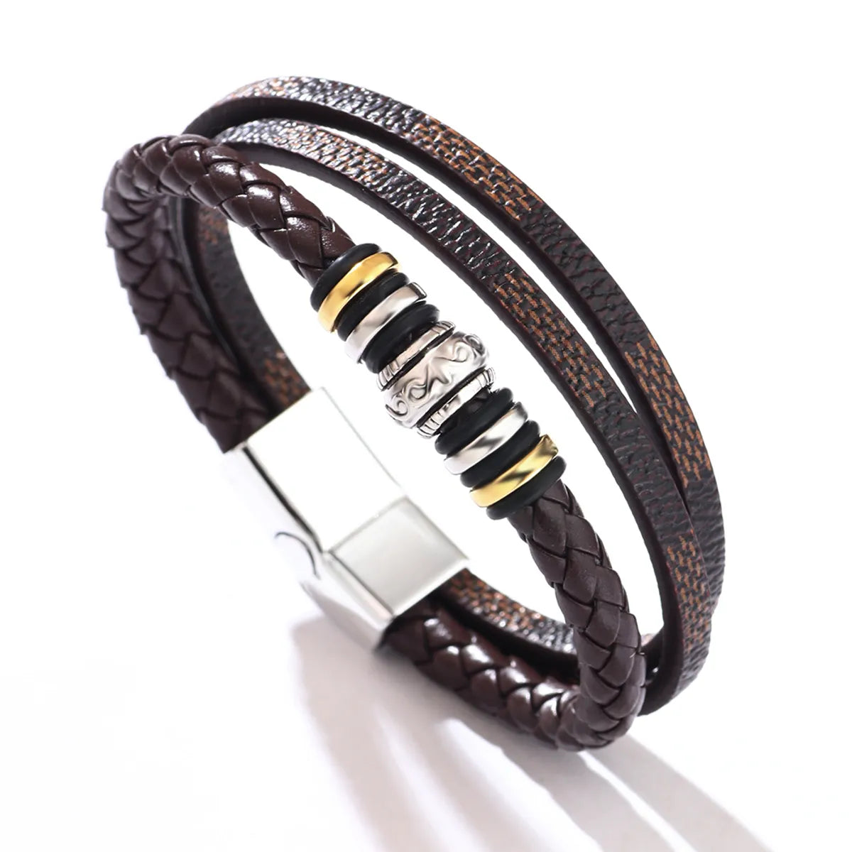 Hip-Hop Totem Symbol Pu Leather Alloy Knitting Men'S Wristband