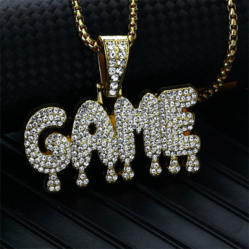 Hip-Hop Vacation Rock Letter 304 Stainless Steel Alloy Plating Three-Dimensional Inlay Rhinestones K Gold Plated Men'S Pendant Necklace