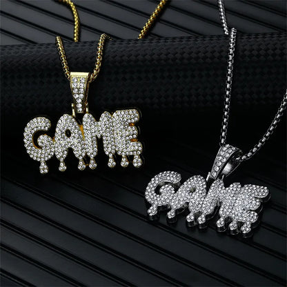 Hip-Hop Vacation Rock Letter 304 Stainless Steel Alloy Plating Three-Dimensional Inlay Rhinestones K Gold Plated Men'S Pendant Necklace