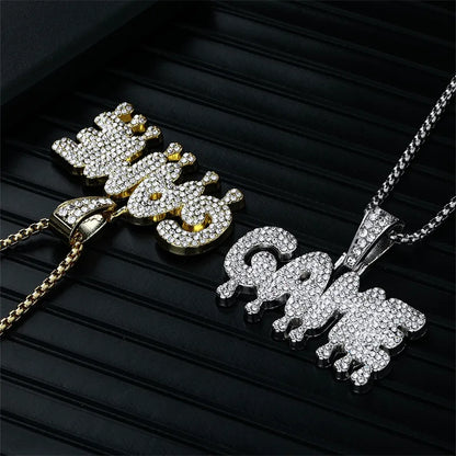 Hip-Hop Vacation Rock Letter 304 Stainless Steel Alloy Plating Three-Dimensional Inlay Rhinestones K Gold Plated Men'S Pendant Necklace