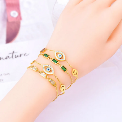 Hip-hop Vintage Style Eye Titanium Steel Plating Inlay Zircon 18k Gold Plated Bracelets