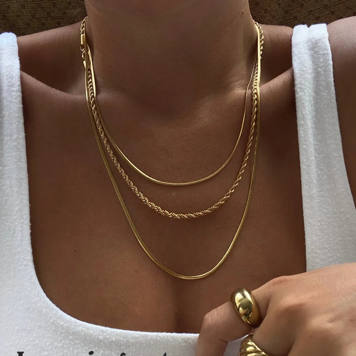 Hip-hop Vintage Style Geometric Solid Color Stainless Steel Plating 18k Gold Plated Layered Necklaces