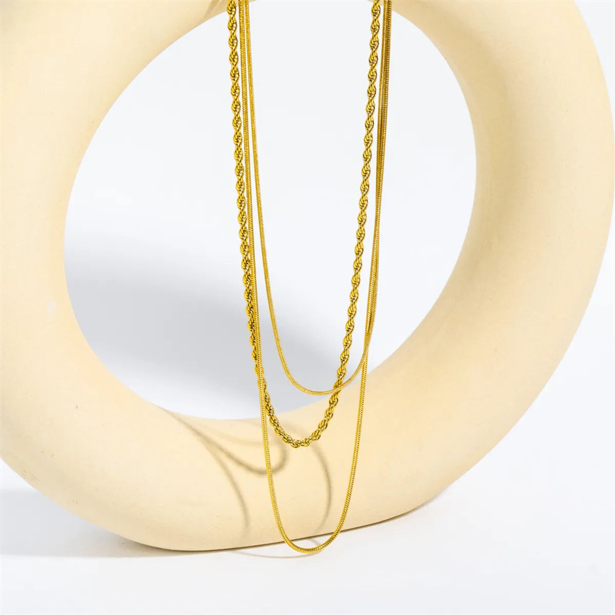 Hip-hop Vintage Style Geometric Solid Color Stainless Steel Plating 18k Gold Plated Layered Necklaces