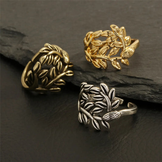 Hip-hop Vintage Style Leaves Anchor Copper Plating 18k Gold Plated Open Rings