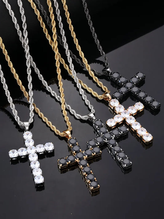 Hip-hop Vintage Style Simple Style Cross Stainless Steel Alloy Plating Inlay Zircon Gold Plated Silver Plated Men's Pendant Necklace