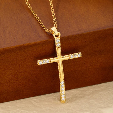 Hip-hop Vintage Style Simple Style Cross Stainless Steel Plating Inlay Zircon Gold Plated Pendant Necklace