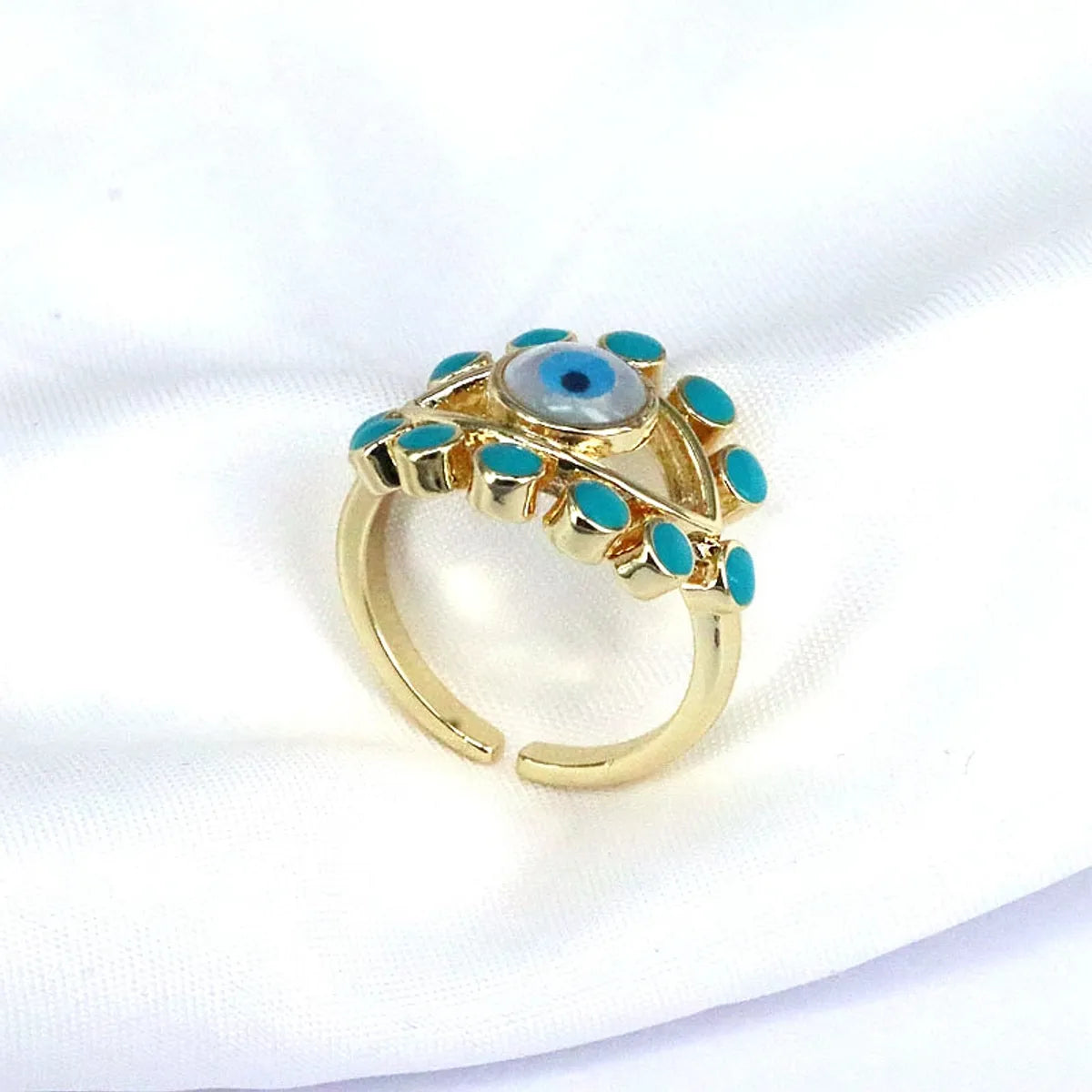 Hip-hop Vintage Style Simple Style Eye Copper Hollow Out Inlay Shell Gold Plated Open Ring