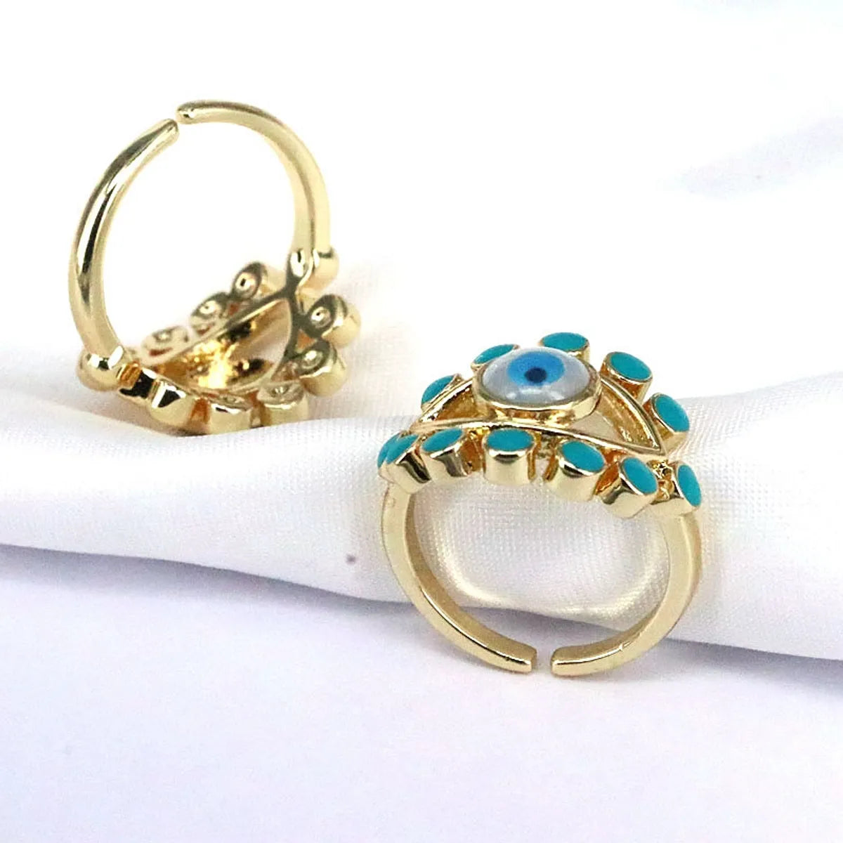 Hip-hop Vintage Style Simple Style Eye Copper Hollow Out Inlay Shell Gold Plated Open Ring