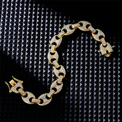 Hip-hop Vintage Style Solid Color Alloy Plating Inlay Rhinestones 18k Gold Plated Silver Plated Men's Bracelets