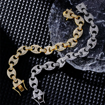 Hip-hop Vintage Style Solid Color Alloy Plating Inlay Rhinestones 18k Gold Plated Silver Plated Men's Bracelets