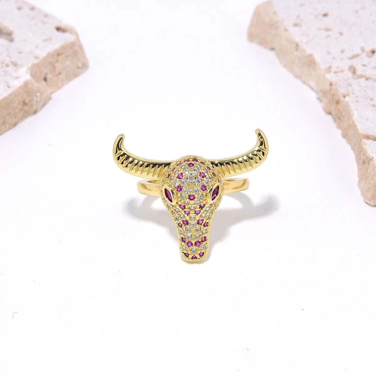 Hip-Hop Vintage Style Solid Color Copper Plating Inlay Zircon Gold Plated Open Ring