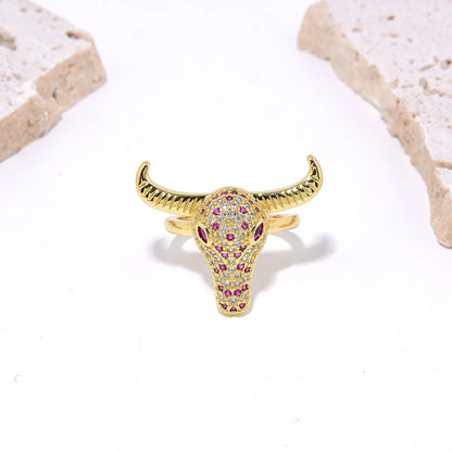 Hip-Hop Vintage Style Solid Color Copper Plating Inlay Zircon Gold Plated Open Ring