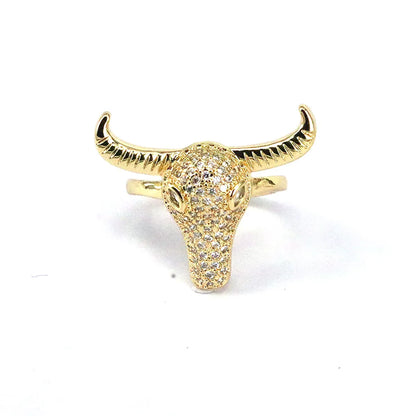 Hip-Hop Vintage Style Solid Color Copper Plating Inlay Zircon Gold Plated Open Ring