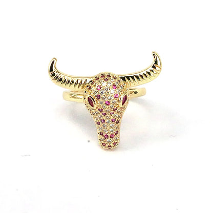 Hip-Hop Vintage Style Solid Color Copper Plating Inlay Zircon Gold Plated Open Ring