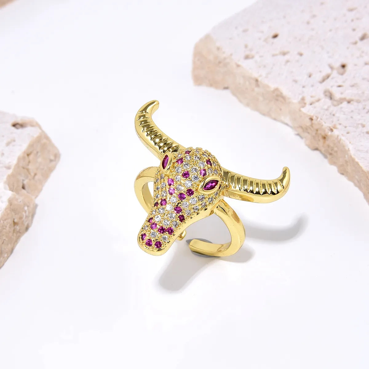 Hip-Hop Vintage Style Solid Color Copper Plating Inlay Zircon Gold Plated Open Ring