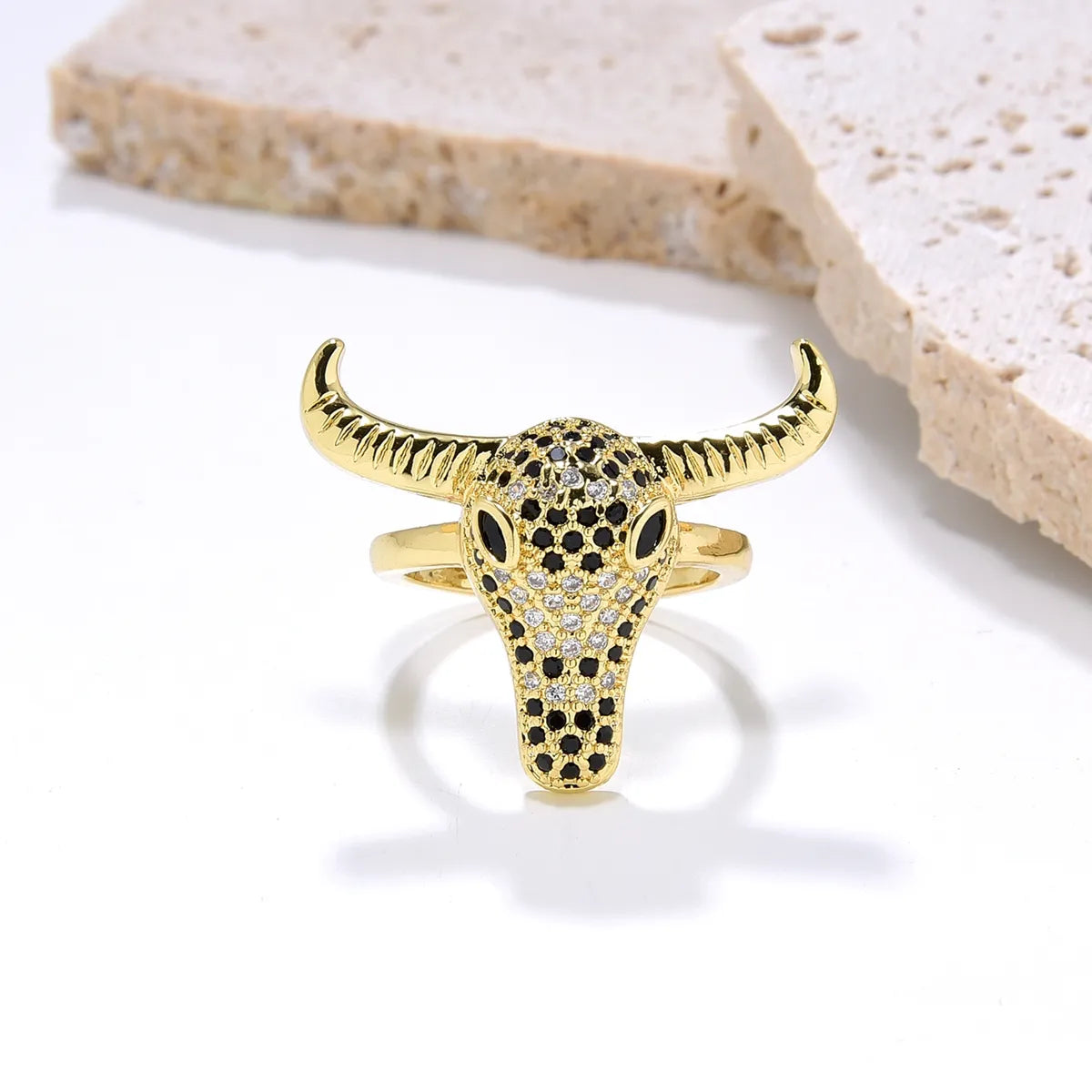 Hip-Hop Vintage Style Solid Color Copper Plating Inlay Zircon Gold Plated Open Ring