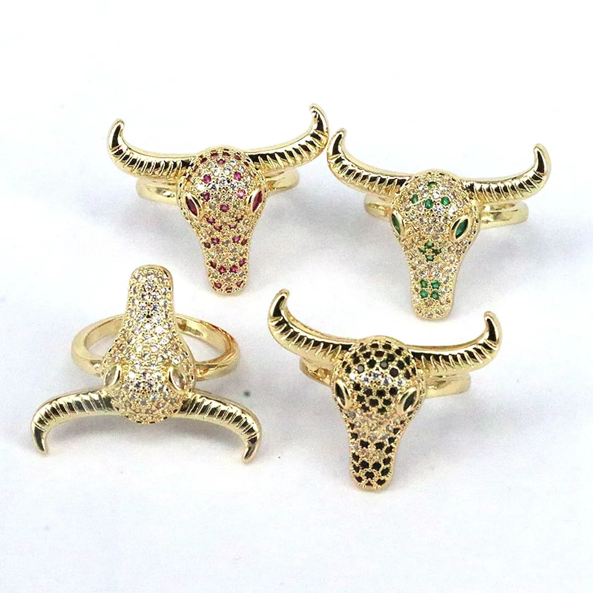 Hip-Hop Vintage Style Solid Color Copper Plating Inlay Zircon Gold Plated Open Ring