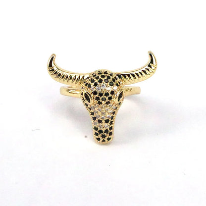 Hip-Hop Vintage Style Solid Color Copper Plating Inlay Zircon Gold Plated Open Ring