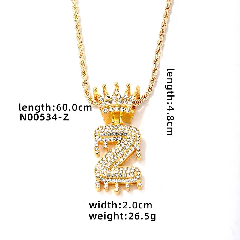 Hip-Hop Water Droplets Crown 304 Stainless Steel Zinc Alloy Inlay Rhinestone Men'S Pendant Necklace