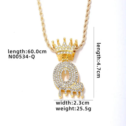 Hip-Hop Water Droplets Crown 304 Stainless Steel Zinc Alloy Inlay Rhinestone Men'S Pendant Necklace