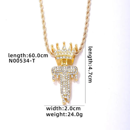 Hip-Hop Water Droplets Crown 304 Stainless Steel Zinc Alloy Inlay Rhinestone Men'S Pendant Necklace