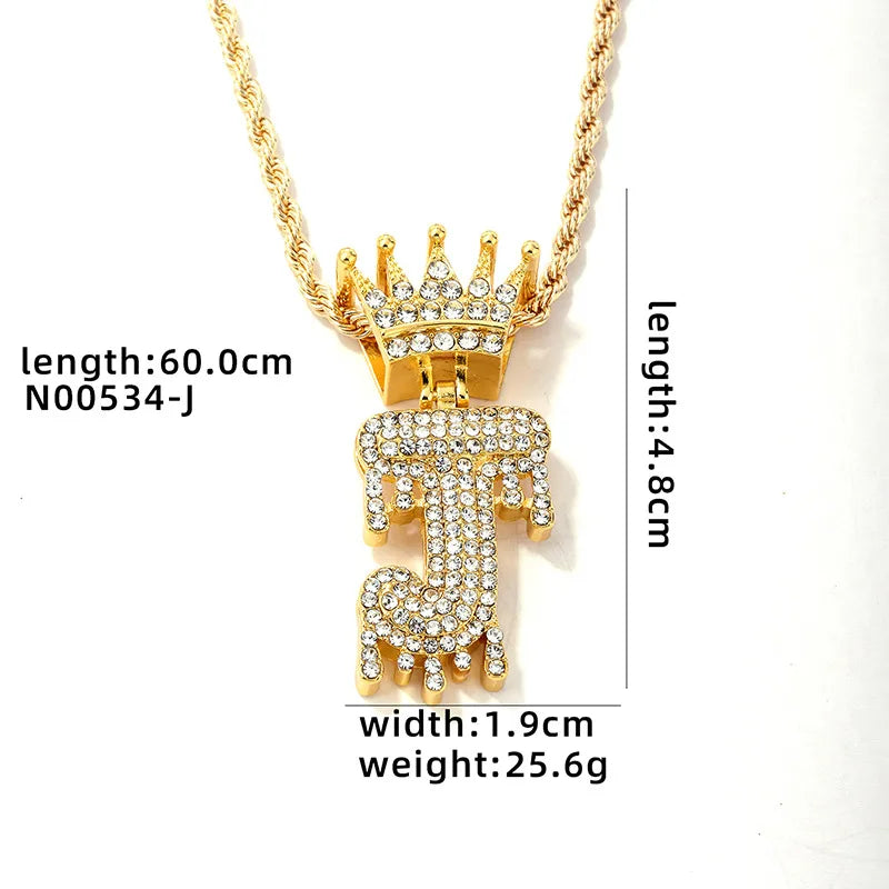 Hip-Hop Water Droplets Crown 304 Stainless Steel Zinc Alloy Inlay Rhinestone Men'S Pendant Necklace