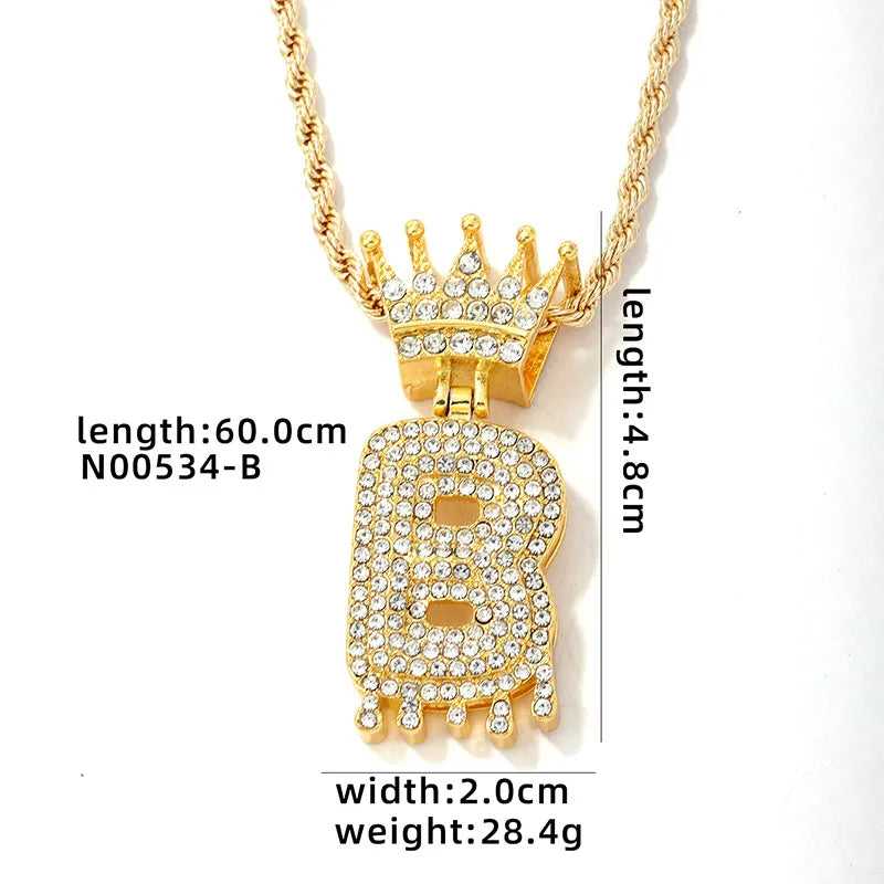 Hip-Hop Water Droplets Crown 304 Stainless Steel Zinc Alloy Inlay Rhinestone Men'S Pendant Necklace