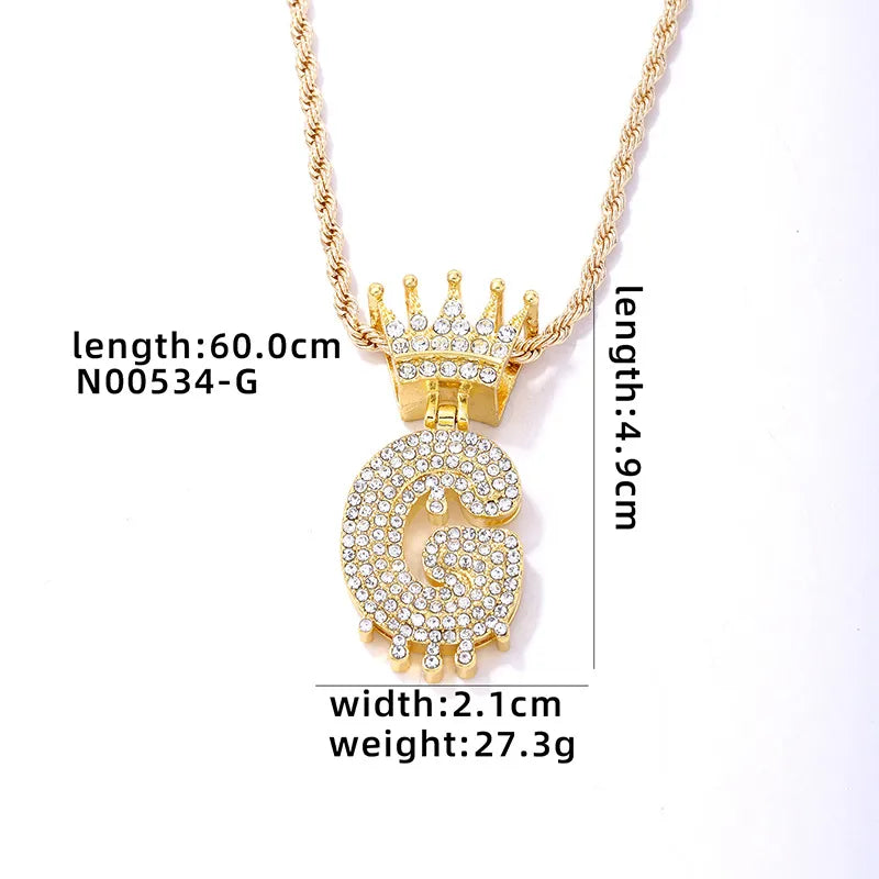 Hip-Hop Water Droplets Crown 304 Stainless Steel Zinc Alloy Inlay Rhinestone Men'S Pendant Necklace