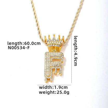 Hip-Hop Water Droplets Crown 304 Stainless Steel Zinc Alloy Inlay Rhinestone Men'S Pendant Necklace