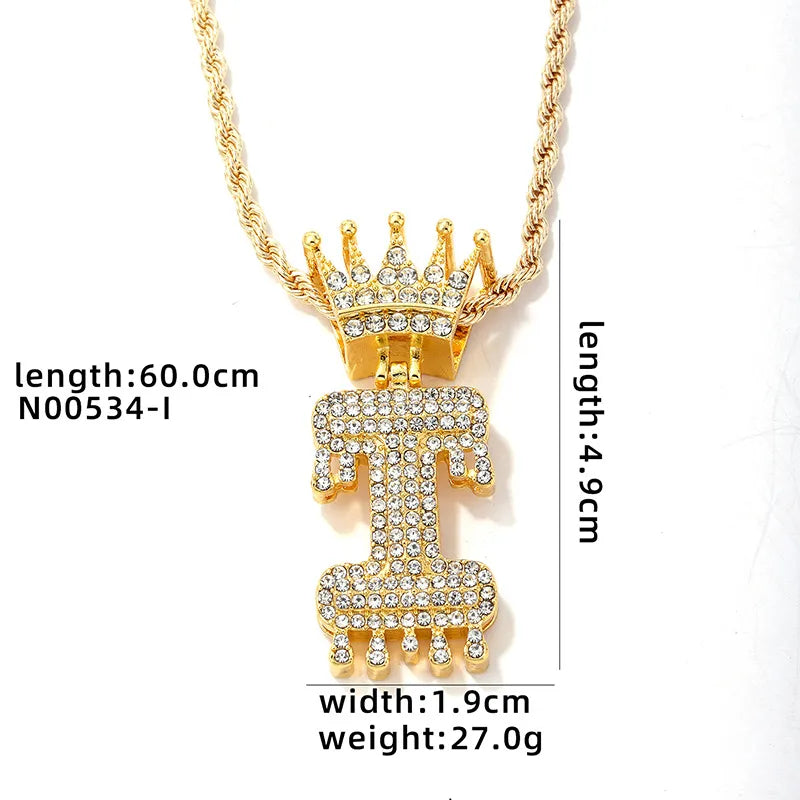 Hip-Hop Water Droplets Crown 304 Stainless Steel Zinc Alloy Inlay Rhinestone Men'S Pendant Necklace