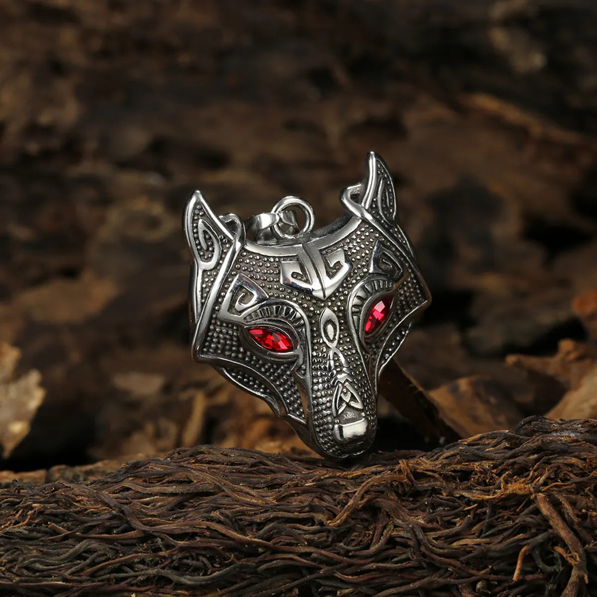 Hip-Hop Wolf Stainless Steel Rhinestones Men'S Pendant Necklace