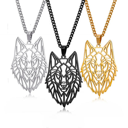 Hip-Hop Wolf Stainless Steel Plating Hollow Out Men'S Pendants Necklace