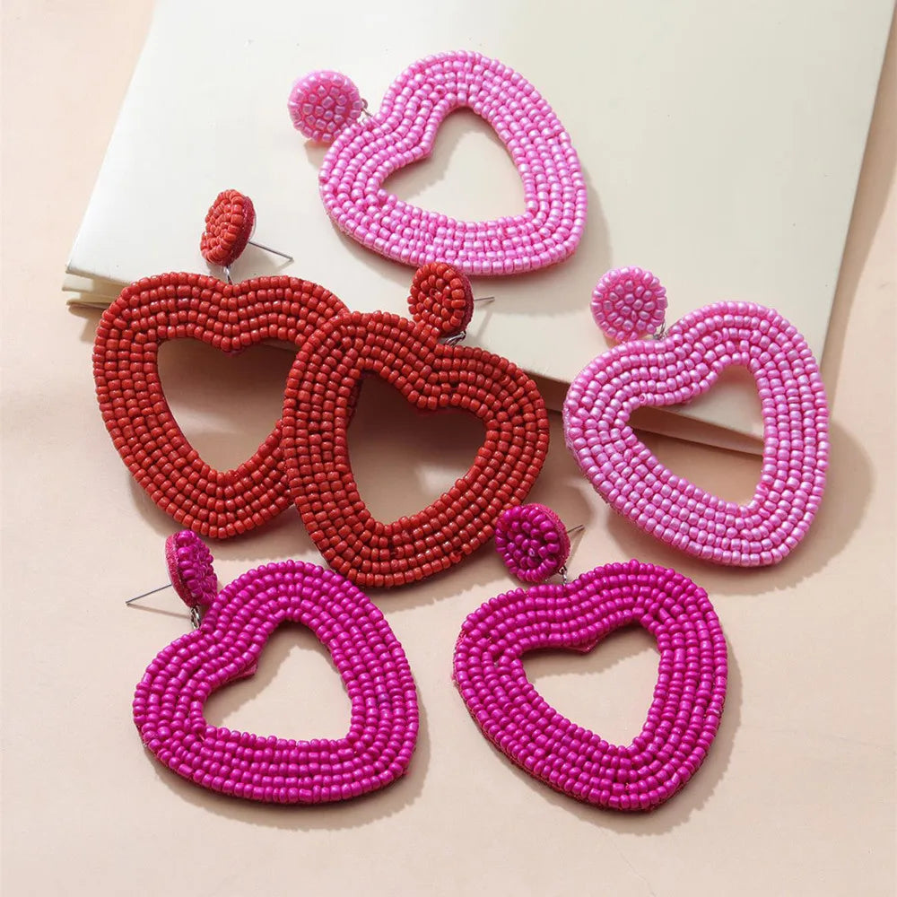 Ethnic Style Heart Beaded Earrings