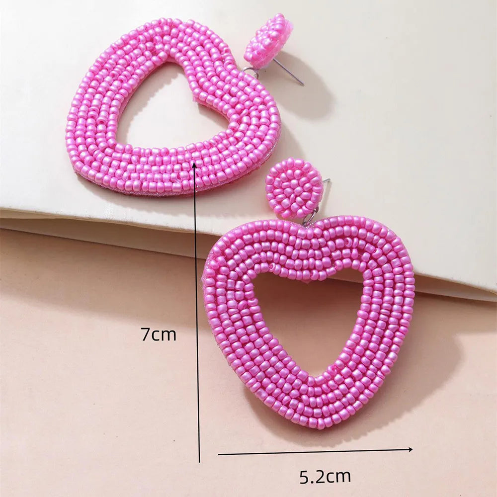 Ethnic Style Heart Beaded Earrings